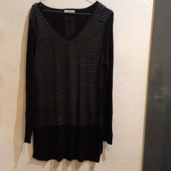 Metalicus, Black Knitted Tunic with Silver Stripes, Size M-L - Picture 1 of 6